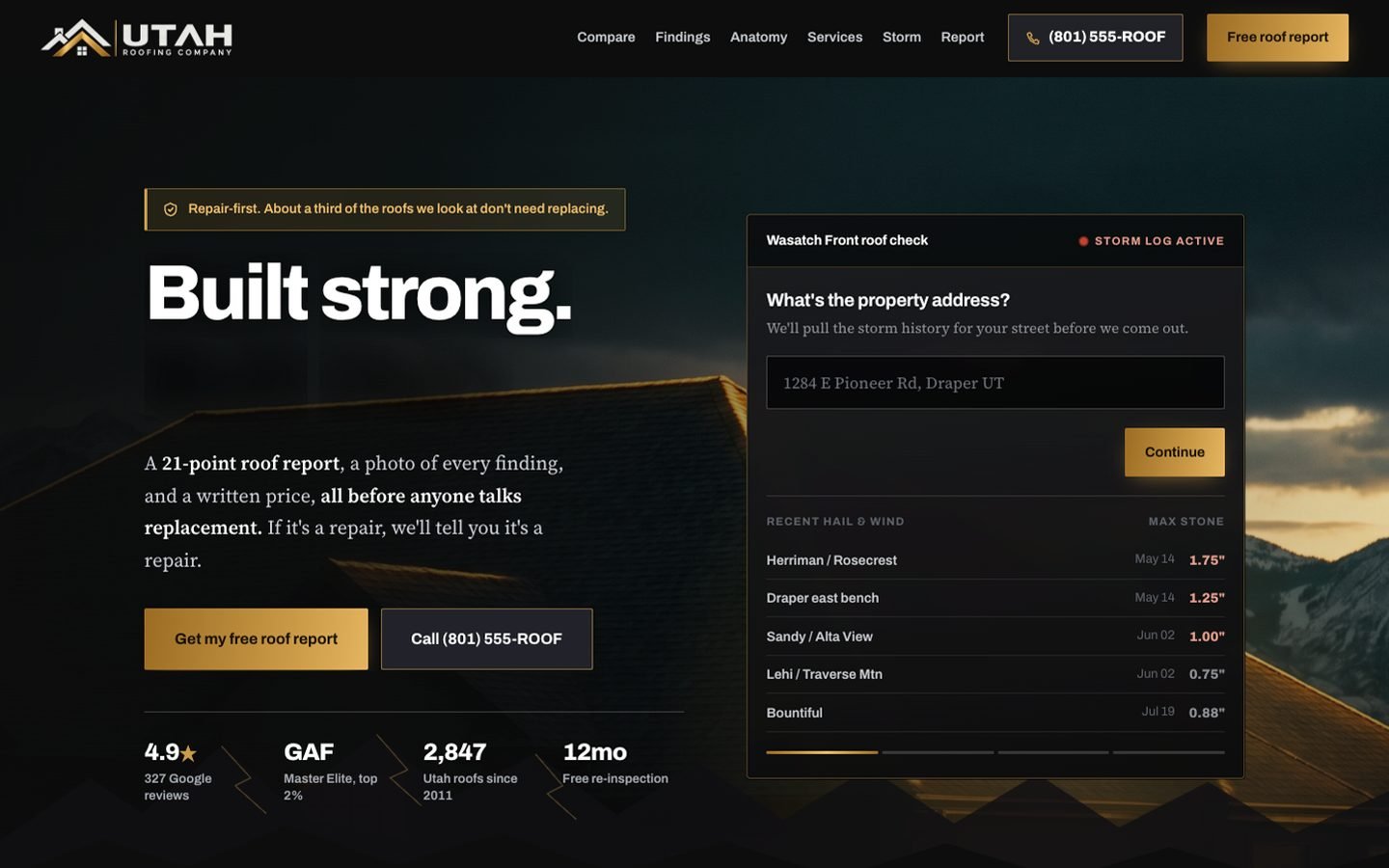 Utah Roofing Company website