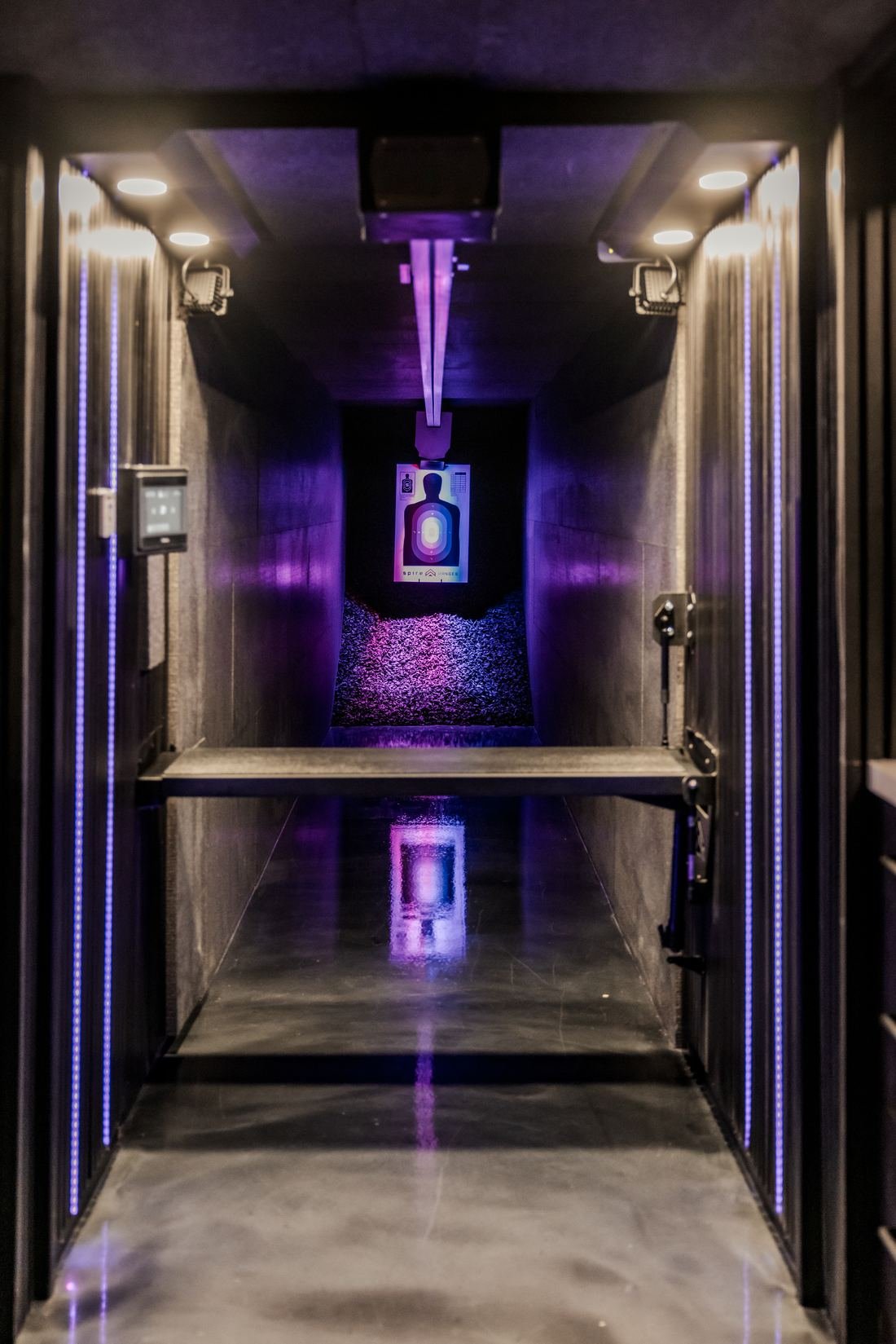 Corridor lit with colour changing fixtures